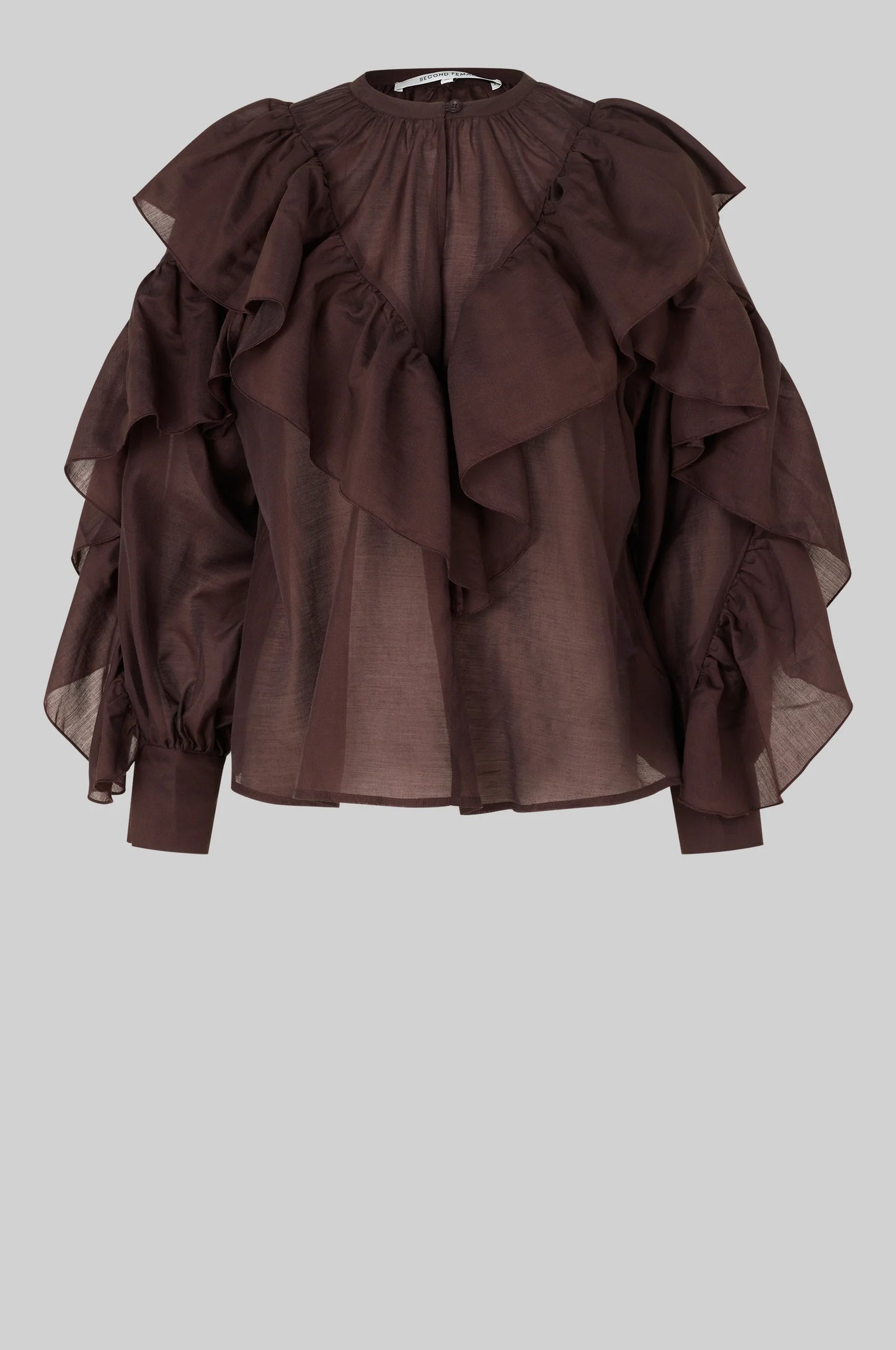 SECOND FEMALE | BLUSAS | MUJER | FRIA FRILL BLOUSE CHOCOLATE PLUM | MARRÓN