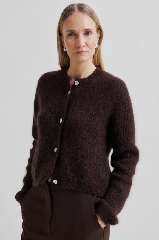 SECOND FEMALE | CHAQUETAS | MUJER | ANDREA KNIT RIB LS CARDIGAN CHOCOLATE PLUM | MARRÓN