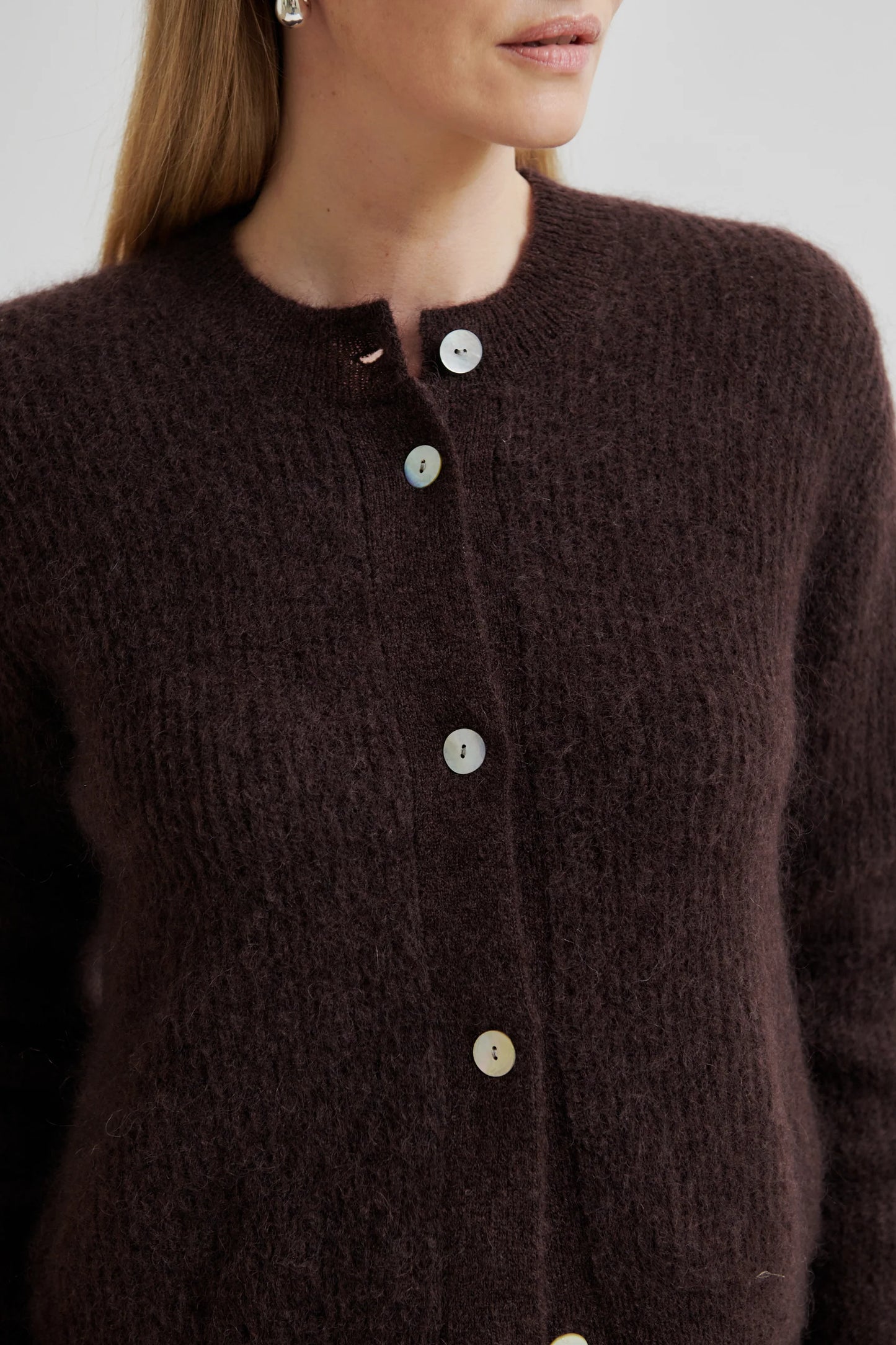 SECOND FEMALE | CHAQUETAS | MUJER | ANDREA KNIT RIB LS CARDIGAN CHOCOLATE PLUM | MARRÓN