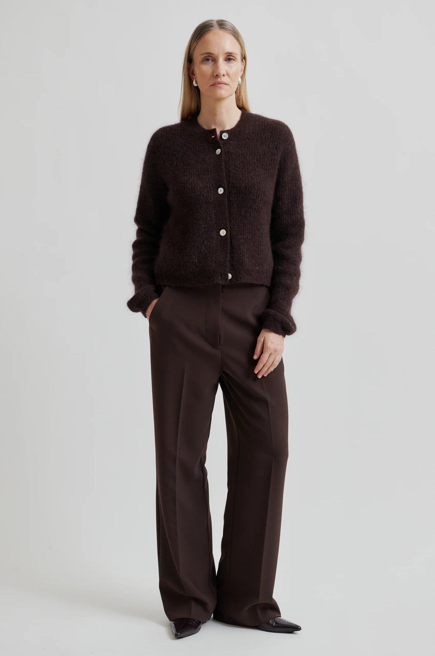 SECOND FEMALE | CHAQUETAS | MUJER | ANDREA KNIT RIB LS CARDIGAN CHOCOLATE PLUM | MARRÓN