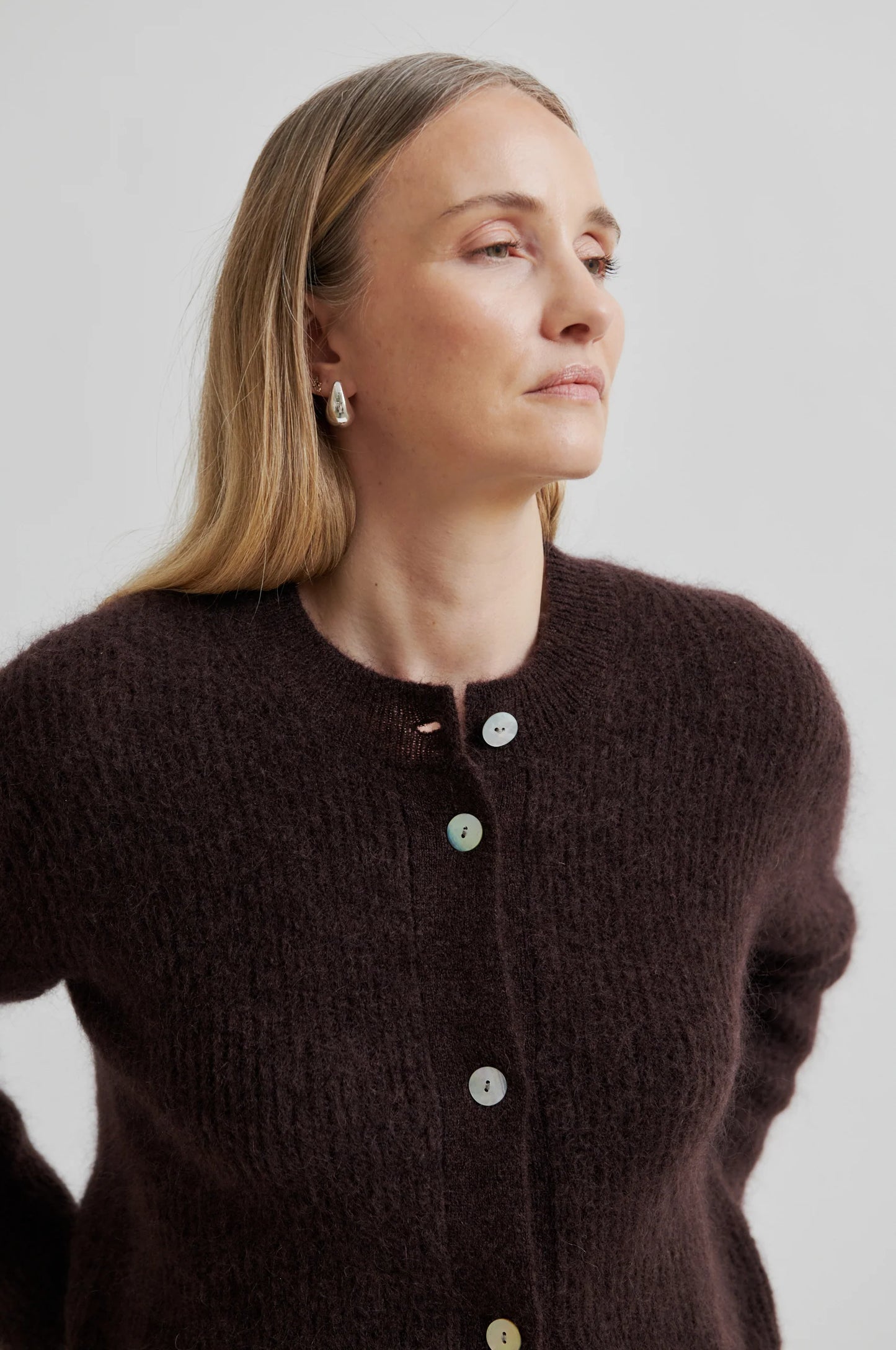 SECOND FEMALE | CHAQUETAS | MUJER | ANDREA KNIT RIB LS CARDIGAN CHOCOLATE PLUM | MARRÓN