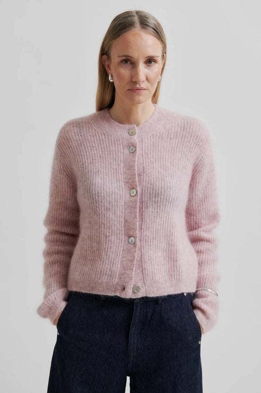 SECOND FEMALE | CHAQUETAS | MUJER | ANDREA KNIT RIB LS CARDIGAN SEPIA ROSE | ROSA