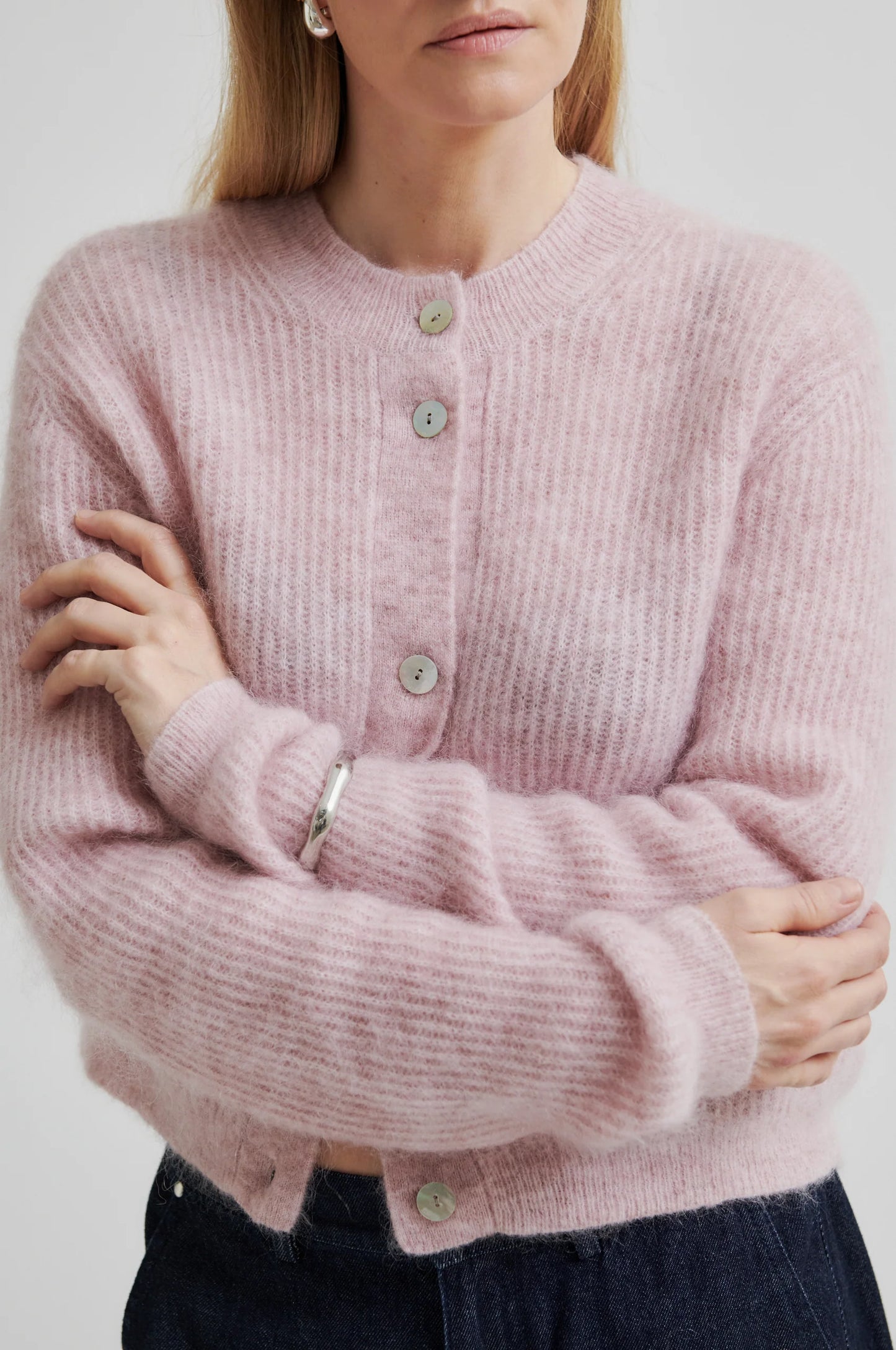 SECOND FEMALE | CHAQUETAS | MUJER | ANDREA KNIT RIB LS CARDIGAN SEPIA ROSE | ROSA