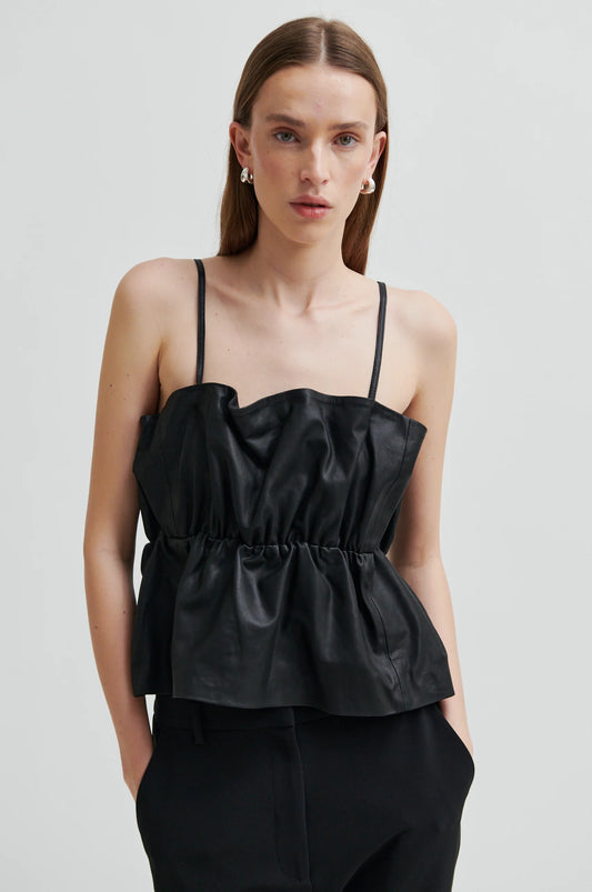 SECOND FEMALE | TOP | MUJER | COVA LEATHER TOP BLACK | NEGRO
