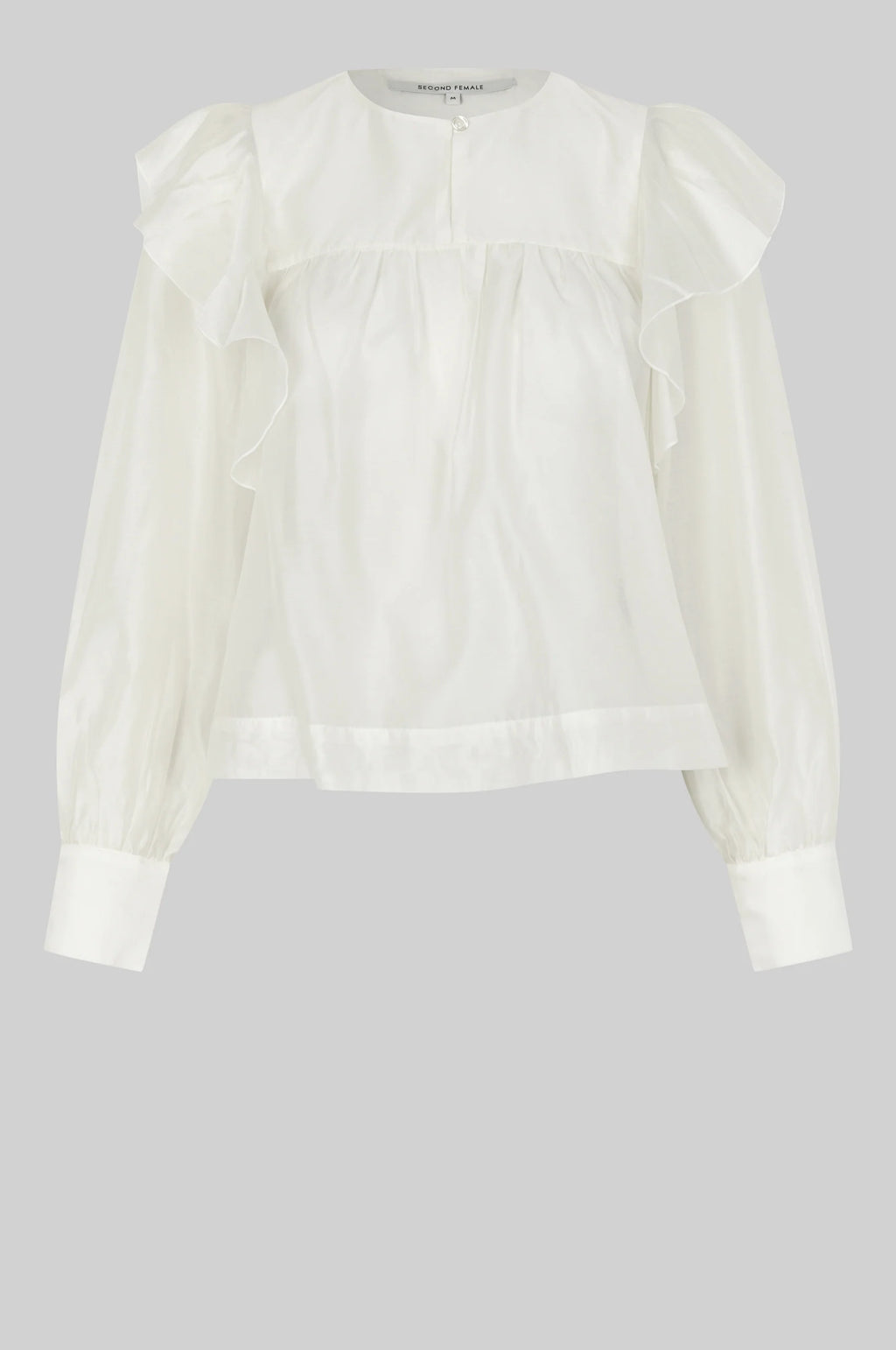 SECOND FEMALE Dream Ruffle Blouse JET Stream: أبيض بلوزة للنساء