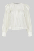SECOND FEMALE Dream Ruffle Blouse JET Stream: أبيض بلوزة للنساء