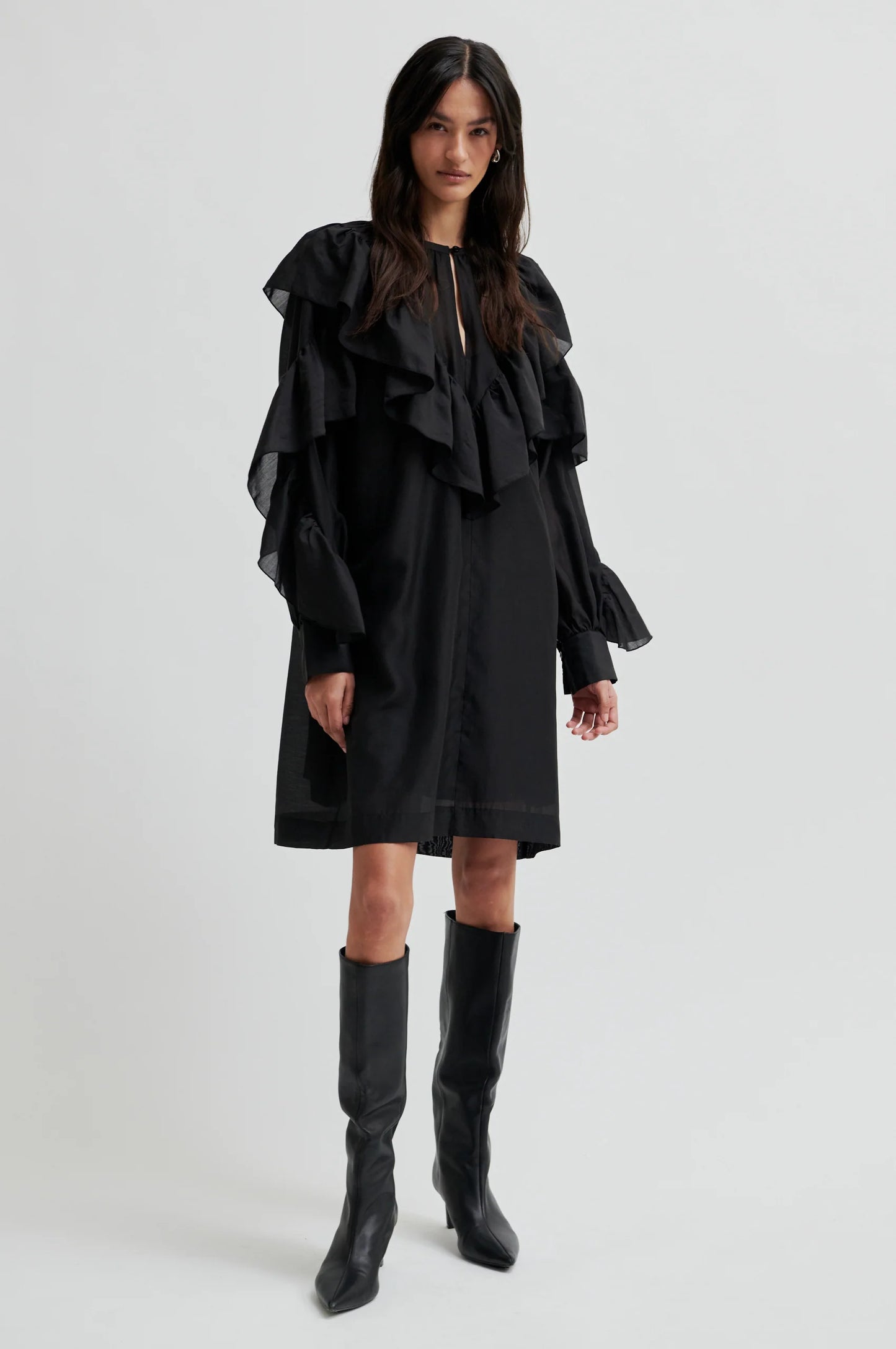 SECOND FEMALE | VESTIDOS | MUJER | DREAM RUFFLE DRESS BLACK | NEGRO