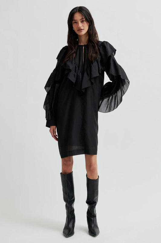 SECOND FEMALE | VESTIDOS | MUJER | DREAM RUFFLE DRESS BLACK | NEGRO