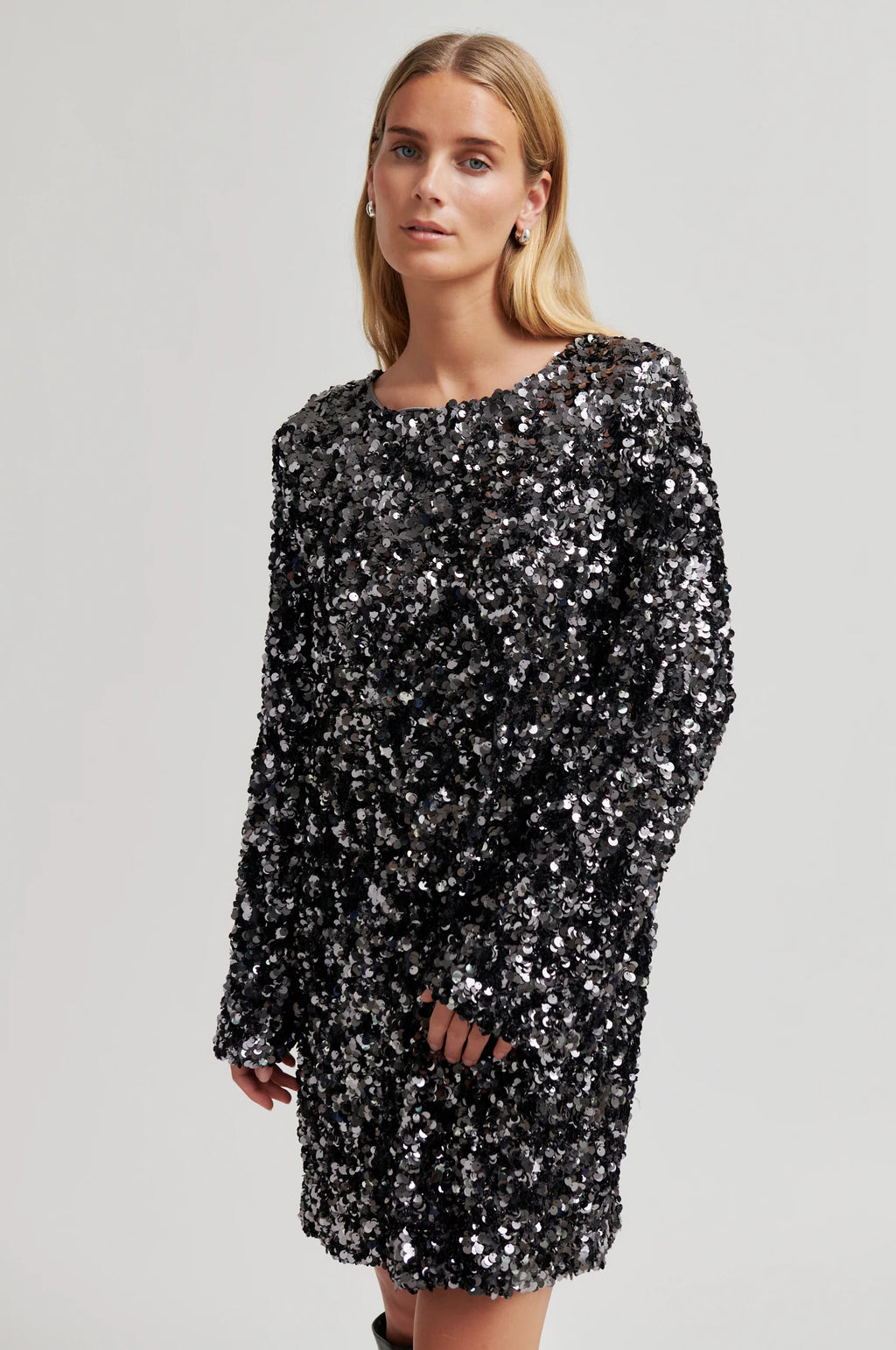 SECOND FEMALE | VESTIDO | MUJER | SHINY MINI DRESS GUNGREY METAL | GRIS