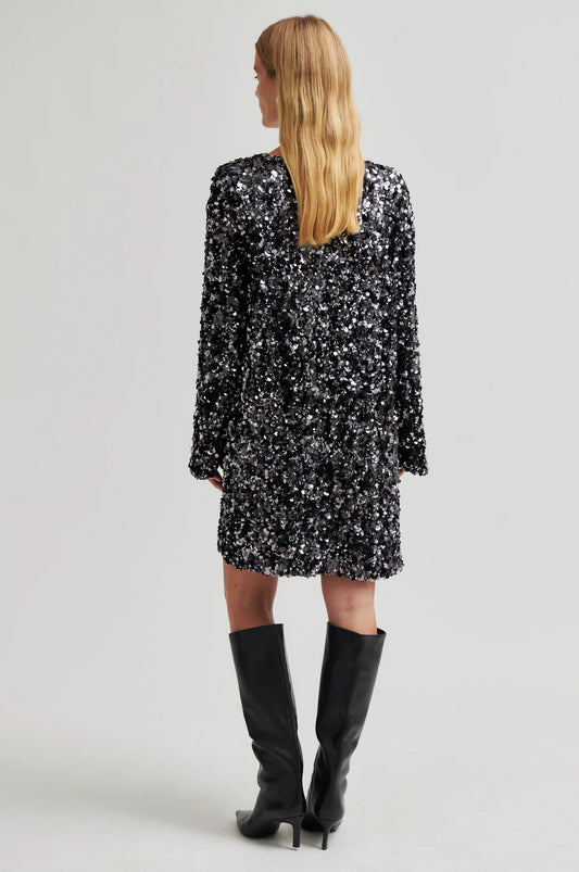 SECOND FEMALE | VESTIDOS | MUJER | SHINY MINI DRESS GUNGREY METAL | GRIS