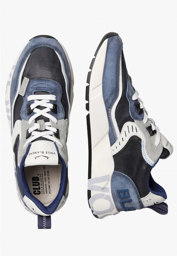VOILE BLANCHE | SNEAKERS | MAN | CLUB01. SUEDE/NET/NYLON BLEU-WHITE-AZURE