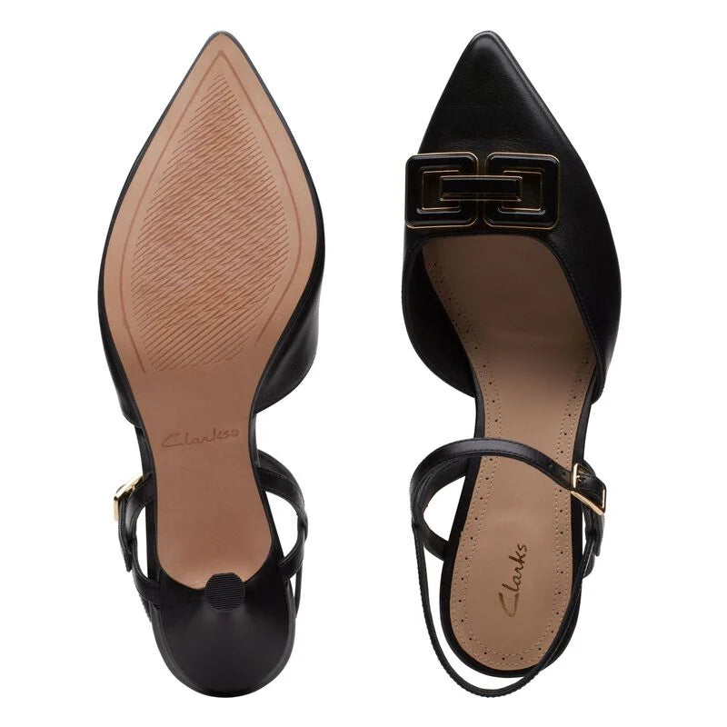 Zapatos De Tacón De La Marca Clarks Para Mujer Modelo Violet Strap Black Leather En Color Negro