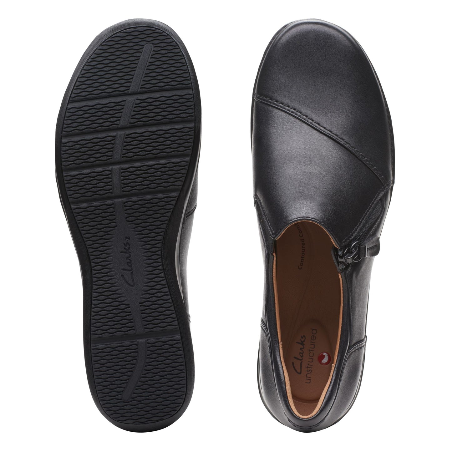 Zapatos Sin Cordones On Shoes De La Marca Clarks Para Mujer Modelo Appley Zip Black Leather En Color Negro