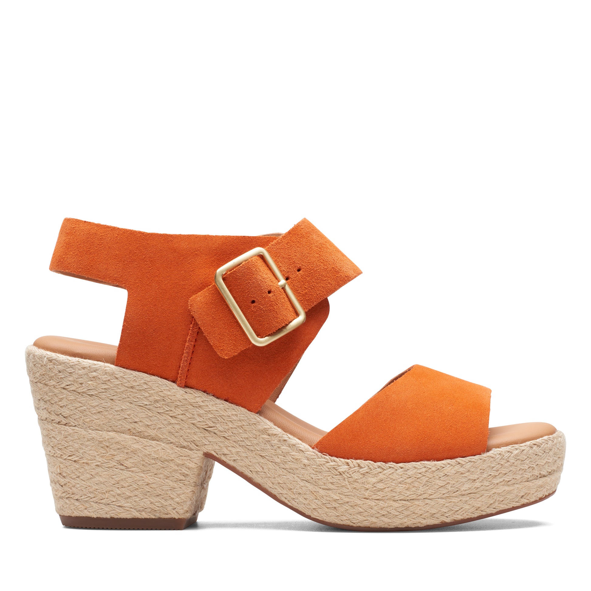 Zapato De Cuña De La Marca Clarks Para Mujer Modelo Kimmei Hi Strap Orange Suede En Color Naranja
