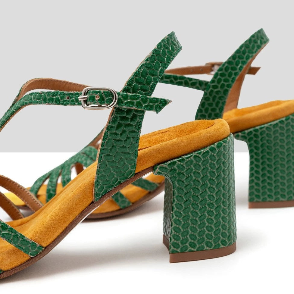 Sandalias De La Marca Audley Para Mujer Modelo Hallie: Tacón Crossed Palm En Color Verde