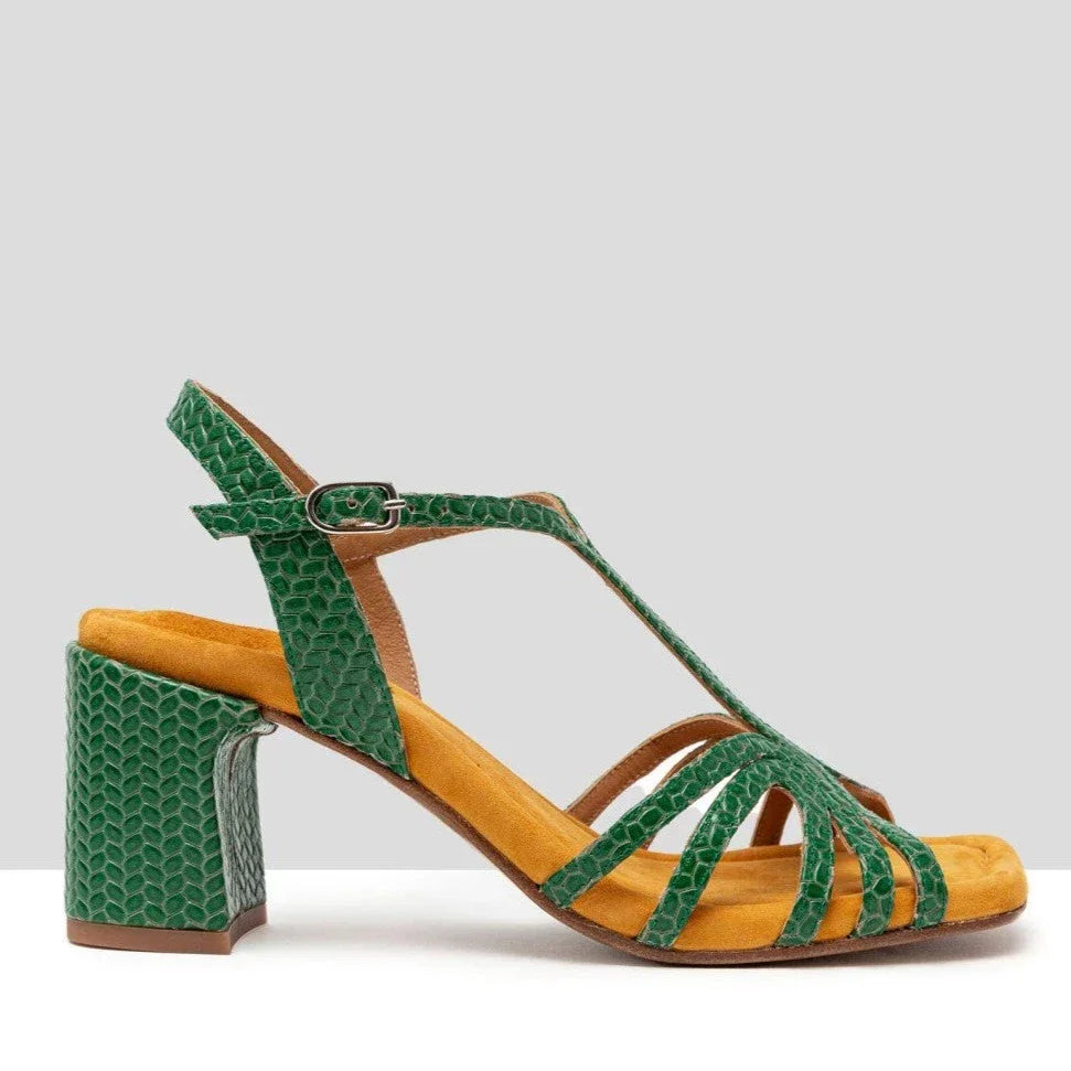 Sandalias De La Marca Audley Para Mujer Modelo Hallie: Tacón Crossed Palm En Color Verde