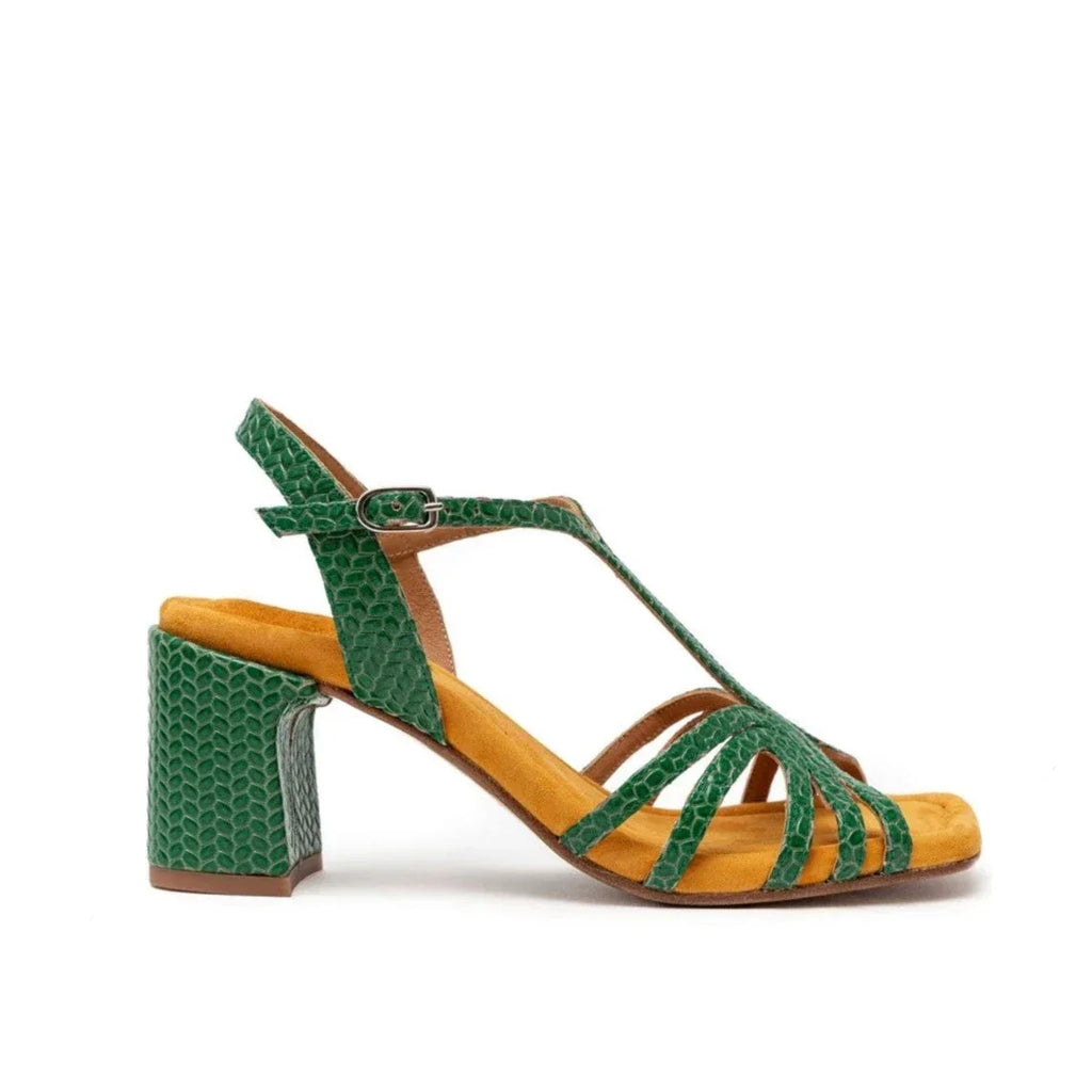 Sandalias De La Marca Audley Para Mujer Modelo Hallie: Tacón Crossed Palm En Color Verde